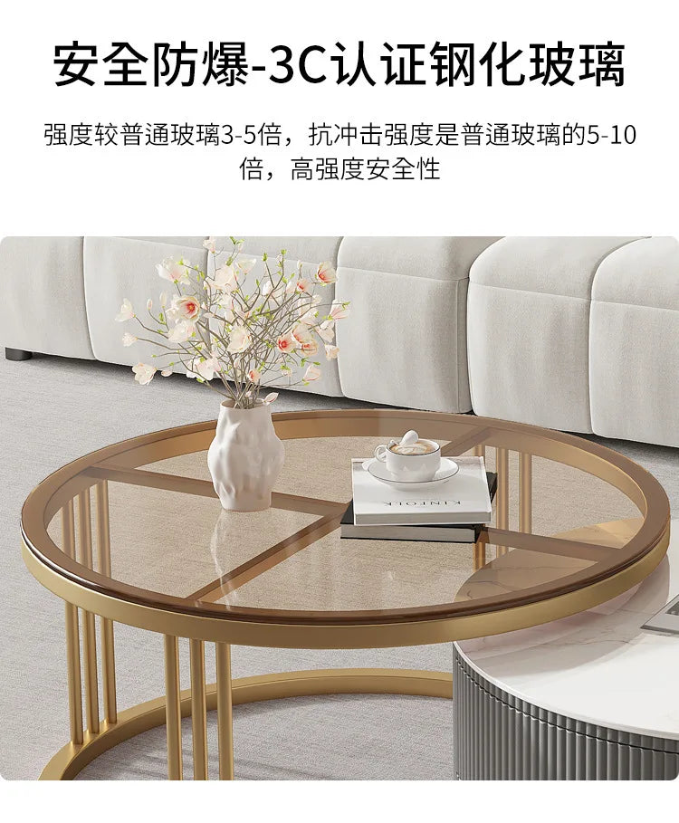 Rock slab round coffee table combination light luxury modern simple living room household small apartment
