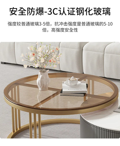 Rock slab round coffee table combination light luxury modern simple living room household small apartment