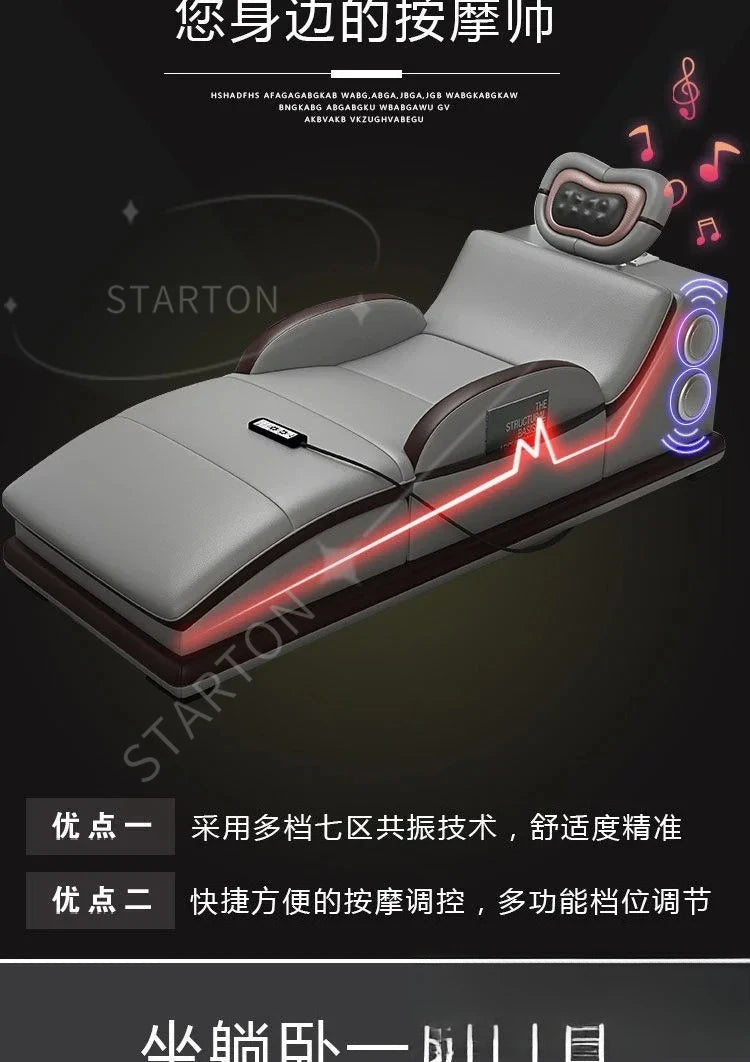 Genuine Leather Sectional Sofa with Bluetooth Speaker, Massage Chaise L Shape Corner Sofa，Functional Headrest