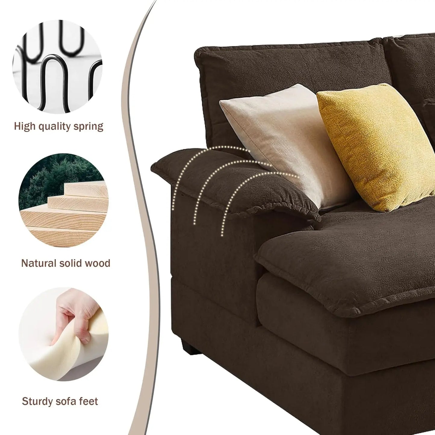 110" Convertible Sectional Sofa, U Shaped Comfy Cloud Couch With Double Chaise And Padded Armrests, Modern Upholstered 4 Seater