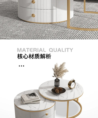 Rock slab coffee table round light luxury TV cabinet combination living room household marble size round