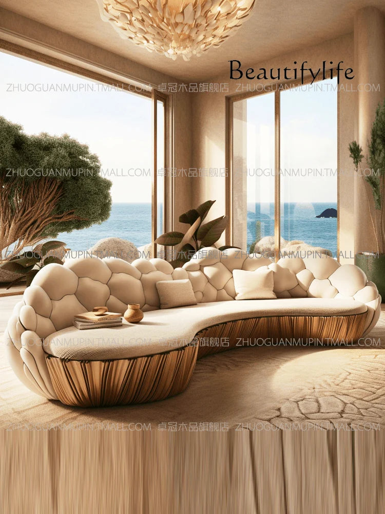 SM French Light Luxury Semi-circular Curved Villa Living Room Creative Sofa Cream Special-shaped Solid Wood