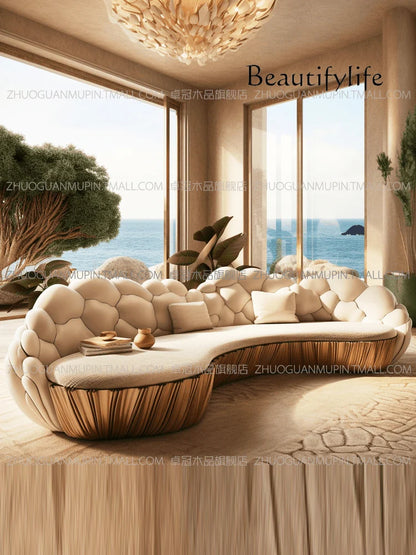 SM French Light Luxury Semi-circular Curved Villa Living Room Creative Sofa Cream Special-shaped Solid Wood