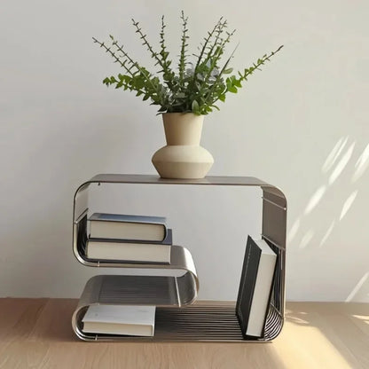 Modern Scandinavian Metal Coffee Table - Sleek Minimalist Living Room Furniture with Magazine & Book Storage Side Table