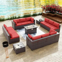 YND6-WQQkulavik 6PCs outdoor furniture set PE Wicker rattan sectional sofa patio conversation sets. navy blue