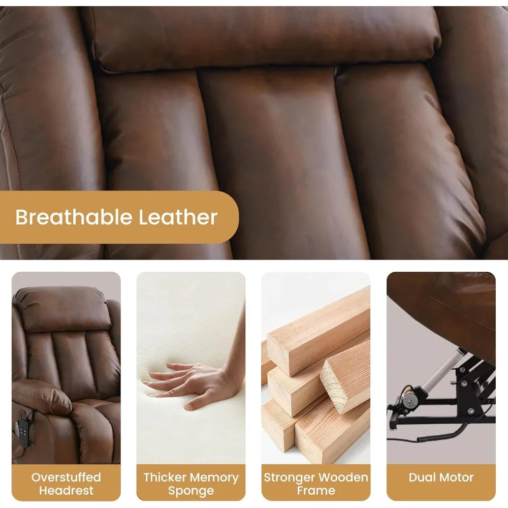 Power Lift Recliner Chair for Elderly with Heat And Massage Dual Motor Breathable Leather Recliner Chair for Sleeping