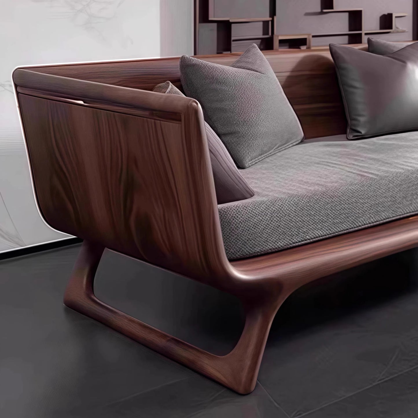 New Chinese-style North American black walnut sofa high-end custom home bed and breakfast living room ash wood solid wood light