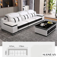Modern Genuine Leather Sofa Living Room By MANBAS - Stylish Italian Couch with Bluetooth Speaker, USB & Adjustable Headrests