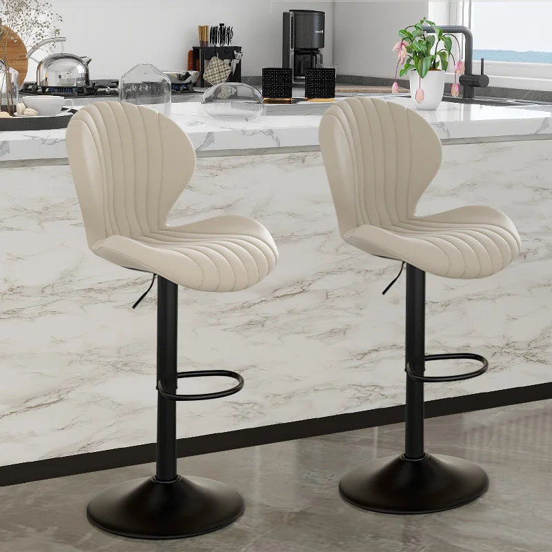 Chaise de bar 2 pièces, 360 °   Rotation, hauteur réglable, cuir artificiel rembourré avec dossier, adapté à la salle à manger