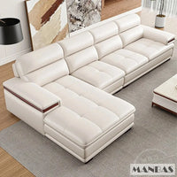 Premium Italian Genuine Leather Sofa for Living Room, Nordic Modern Elegant Sectional Couch Set