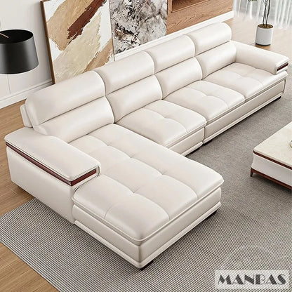 Premium Italian Genuine Leather Sofa for Living Room, Nordic Modern Elegant Sectional Couch Set