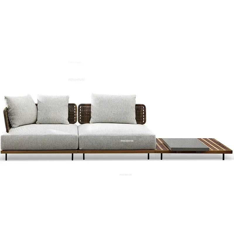 Nordic Solid Wood Sofa Chair Leisure Patio Living Room Furniture Villa Luxury Sofa Combination Garden Furniture Sets Rattan