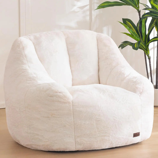 Bean Bag Chair with Back Support, Faux Fur Floor Sofa for Adults & Kids, Beige