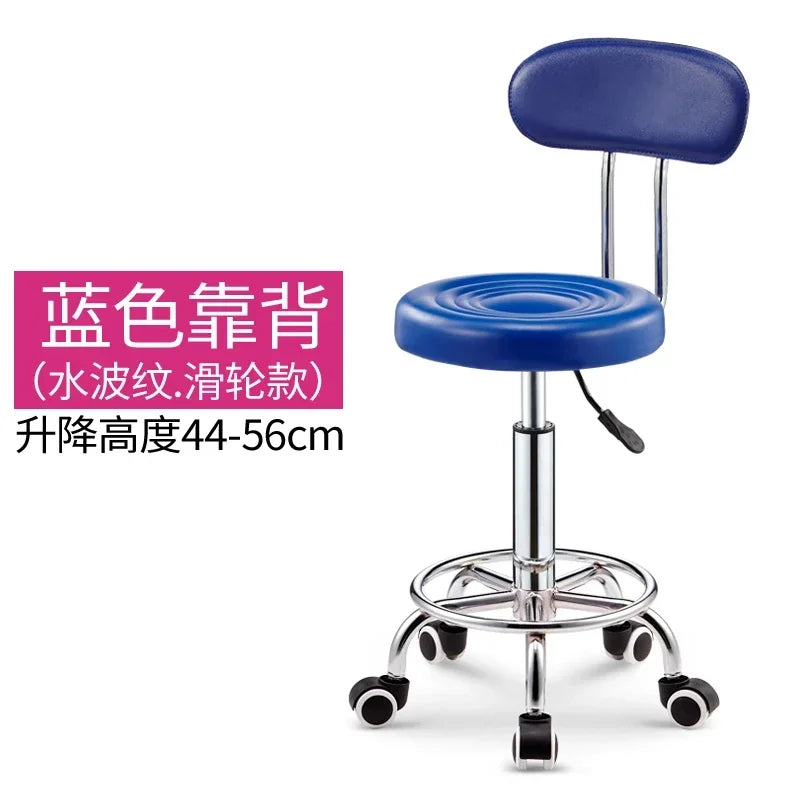 Black PU Leather Rolling Stool Round Swivel Stool with Wheels Height-Adjustable Seat for Salon Tattoo or Office Use