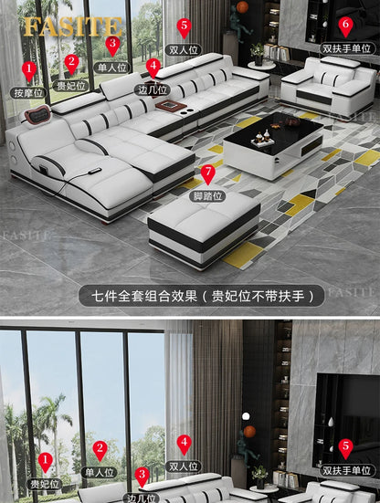 Massage sofa minimalist top layer cowhide home living room Italian minimalist leather art
