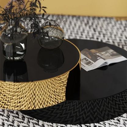 high end round coffee table double modern luxury stainless steel brass rotating black and gold coffee table