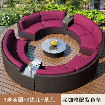 Outdoor circular rattan sofa chair, courtyard, outdoor rattan woven garden sofa combination