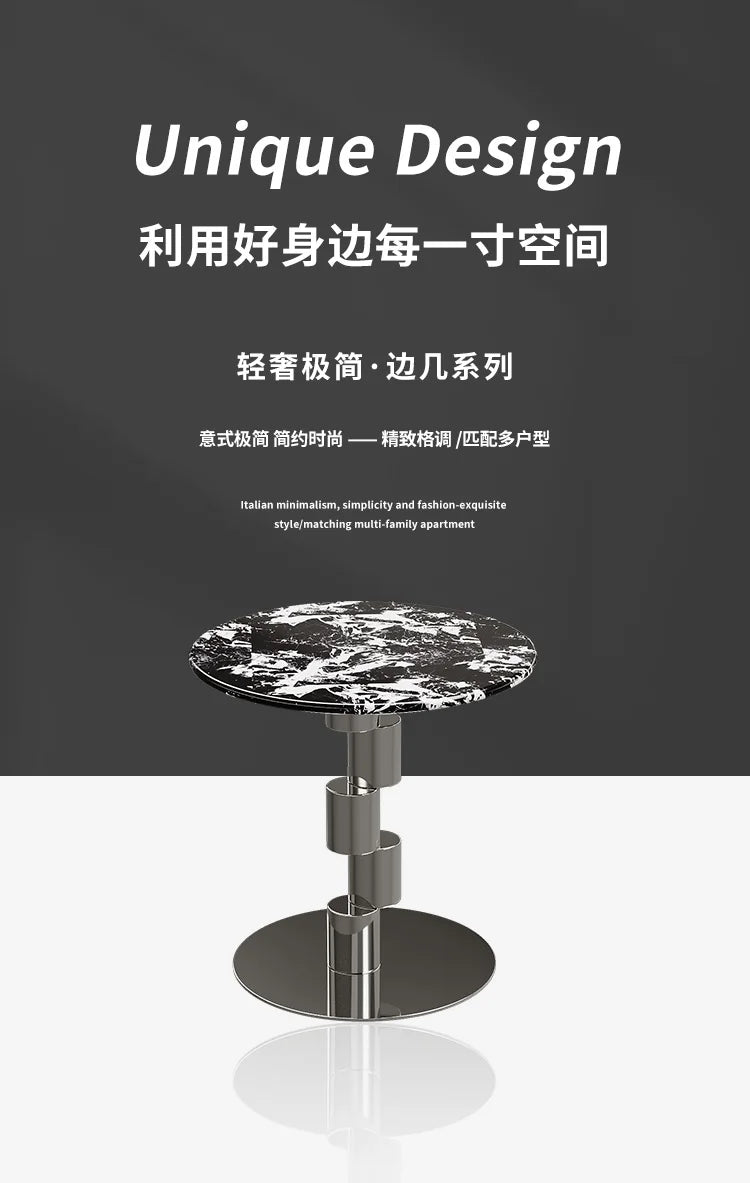 Medieval-Style Napoleon Marble Coffee Table, Designer Model for Home Use, Stainless Steel Corner Table for Living Room, Light Luxury Side Table for Bedroom
