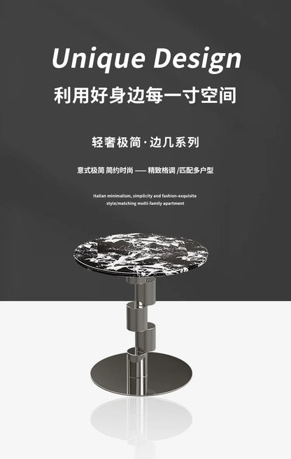 Medieval-Style Napoleon Marble Coffee Table, Designer Model for Home Use, Stainless Steel Corner Table for Living Room, Light Luxury Side Table for Bedroom