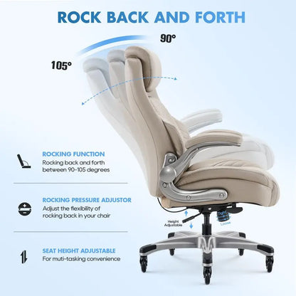 Office Ergonomic Desk High Back Executive Chair with PopOut Lumbar Support, Upgraded Casters, Adjustable Headrest, FlipUp Arms,