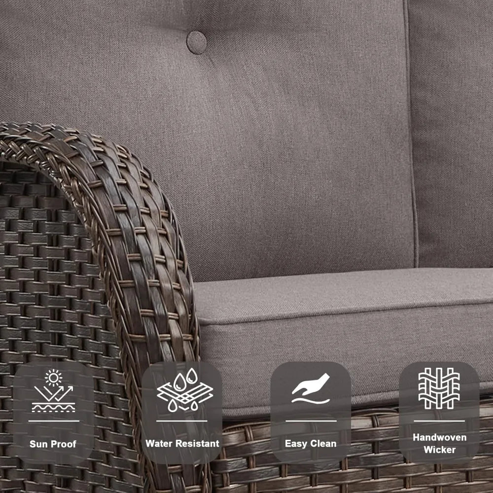 Hot Sale.Brown,6 Pieces Wicker Patio Conversation Sets with Outdoor Swivel Rocker Chairs and Loveseat Glider Chair-NEW