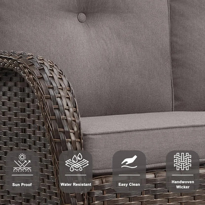 Hot Sale.Brown,6 Pieces Wicker Patio Conversation Sets with Outdoor Swivel Rocker Chairs and Loveseat Glider Chair-NEW