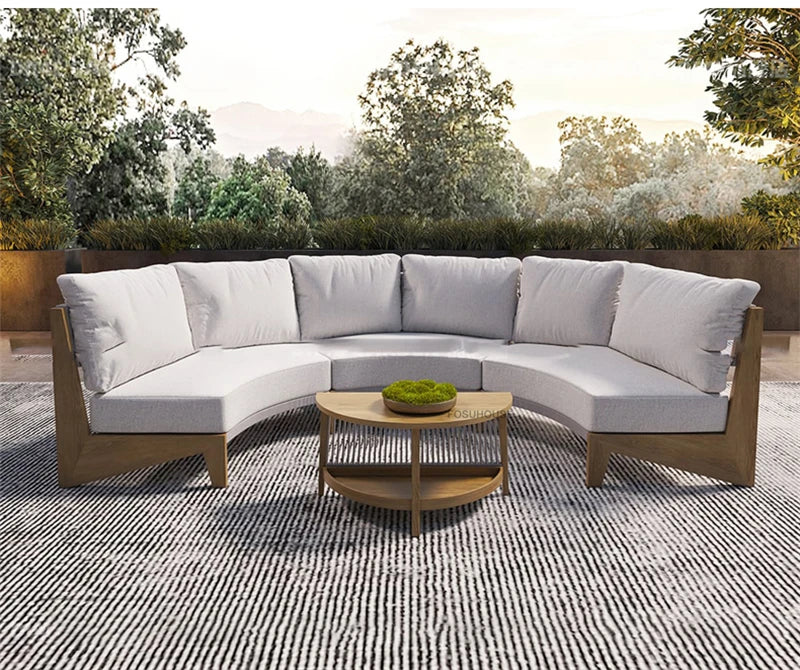 Designer Round Outdoor Sofas Combination Nordic Solid Wood Open-air Lounge Chair Home Patio Furniture Leisure Garden Sofa Chair