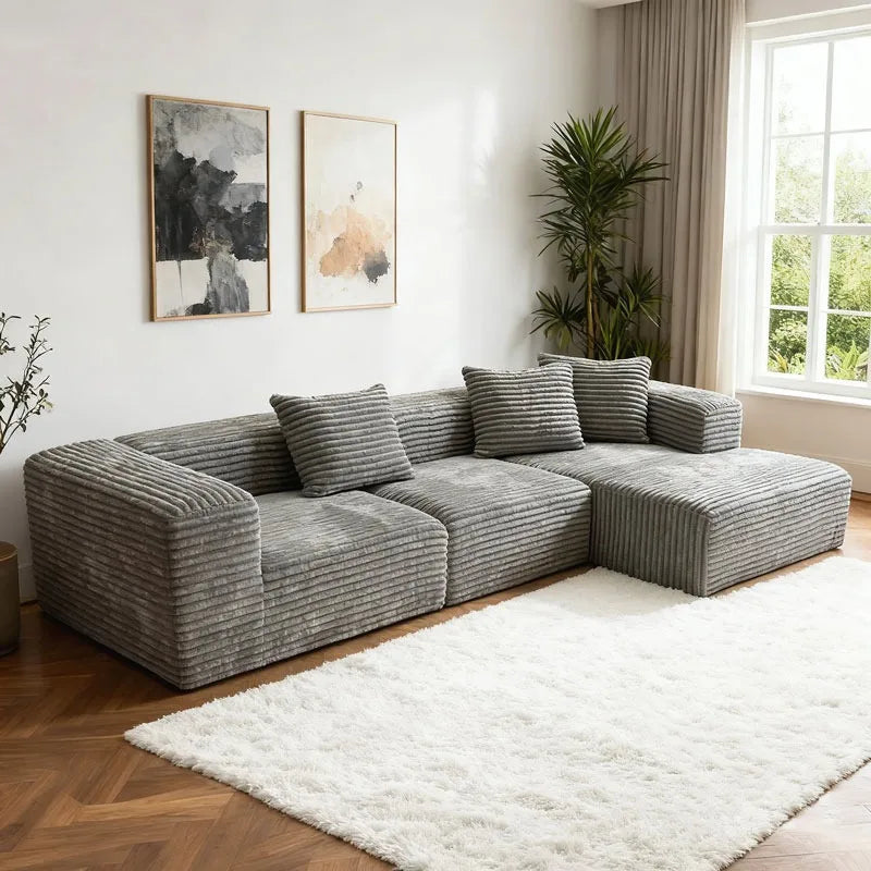 Compression sofa tofu block corduroy simple light luxury compression L-shaped corner sofa
