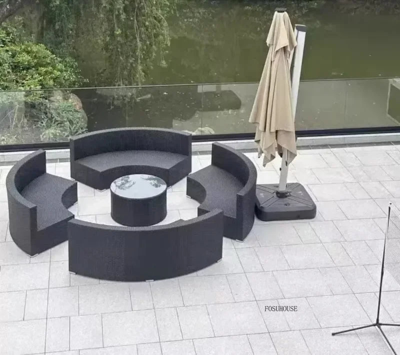 Outdoor PE Rattan Garden Sofas Courtyard Open-air Sofa Chair Combination Outdoor Garden Leisure Balcony Full Arc Sofa Chairs FF