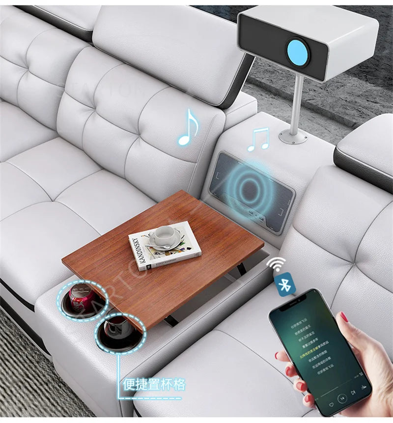 Sofa Modern Living Room Sofas Massage Leather Living Room First Layer Cowhide Intelligent Multifunctional Mobile Phone Charging