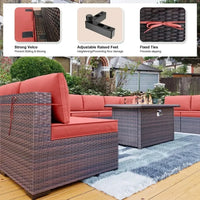 [New Arrival!Free Shipping!]"13-piece outdoor patio furniture set with 43-inch 55,000 btu gas propane fire pit table and wicker
