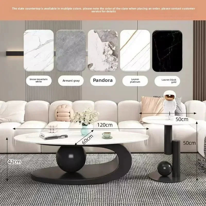 Bright Oval Coffee Tables for Tea Room Italian Rock Slab Easy To Clean Side Table Luxury Tables for Living Room a