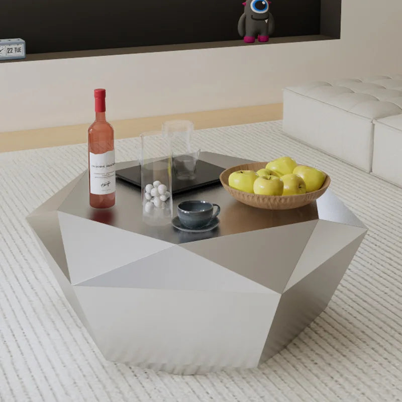 CZ  Steel Diamond-Shaped Coffee Table Modern Fashion Living Room Model Room Sales Office Mirror Titanium Small Coffee Table
