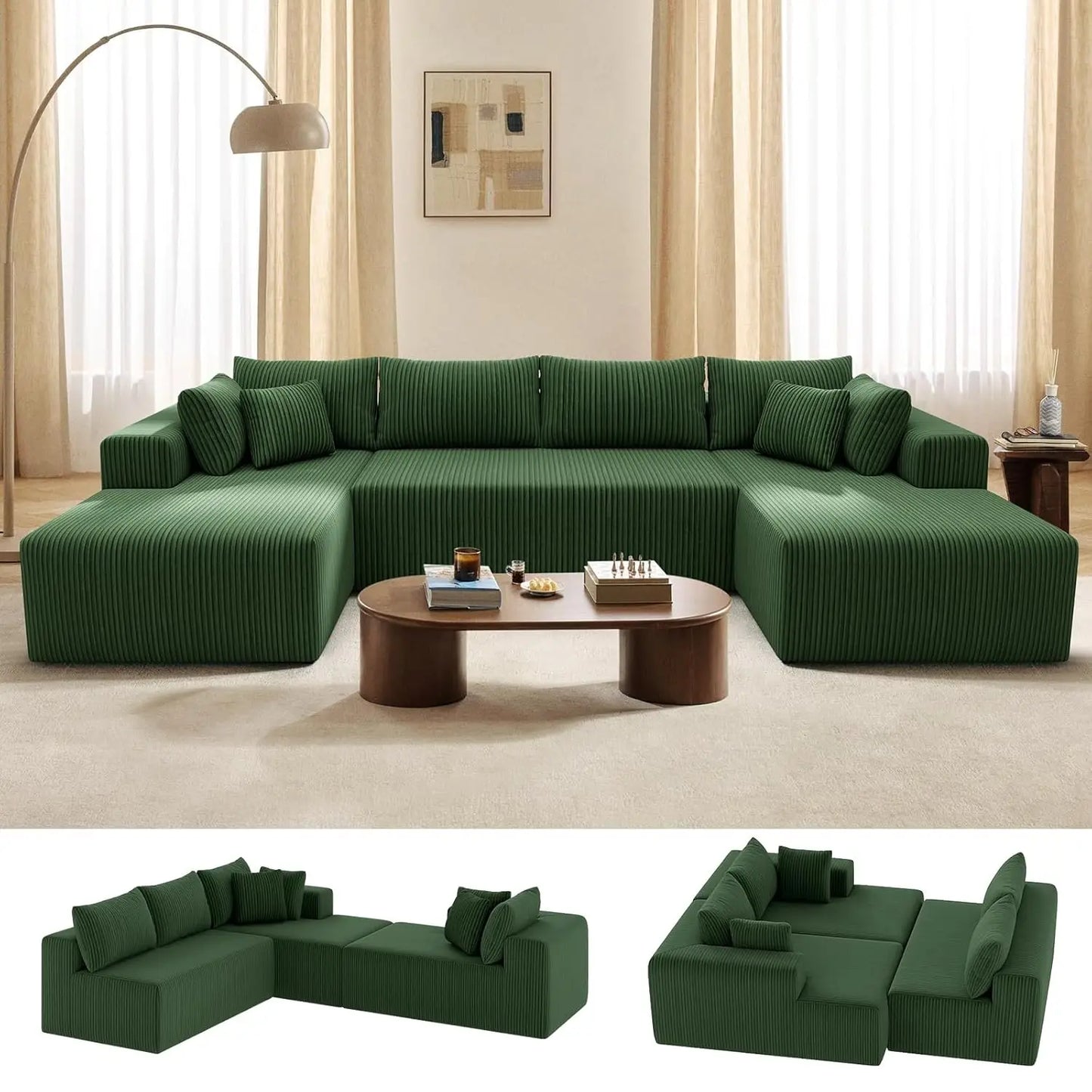 131" Modular Sectional Couch, Luxury Couches for Living Room, Corduroy Sofa with Chaise Lounge Comfy
