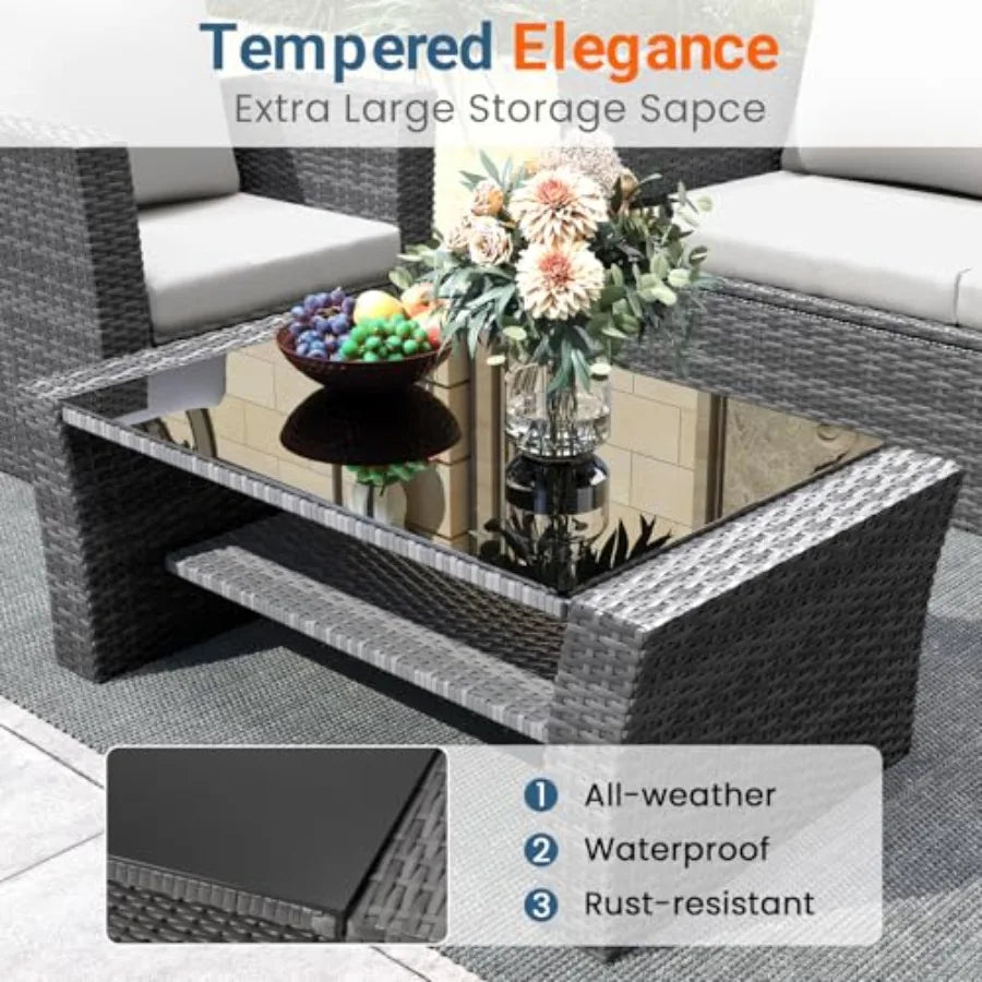 Wisteria Lane 4 Piece Patio Furniture Set Wicker Outdoor Patio Conversation Furniture Set with All Weather Resistant Design Lig