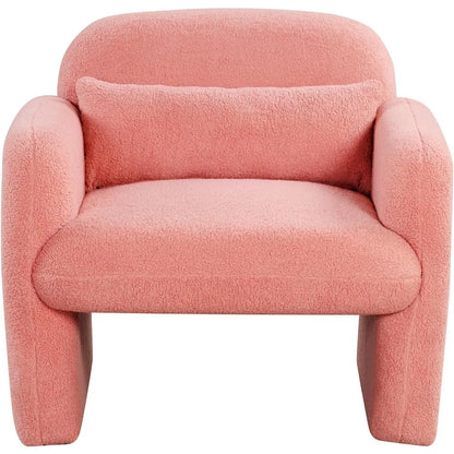 Modern Accent Chair for Living Room, Sherpa Fabric Upholstered Armchair w/Waist Pillow, Comfy Reading Chair w/Armrests, Small S
