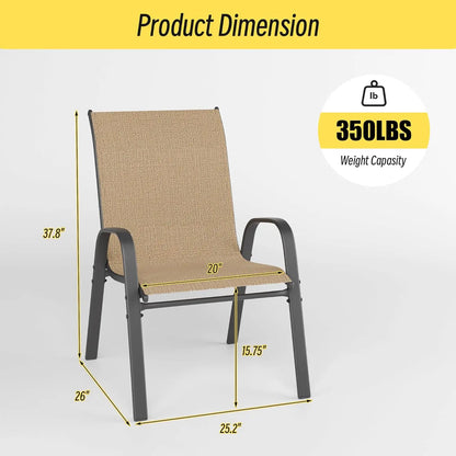 Patio Chairs Set of 4, Stackable Outdoor Dining Chairs Set with Breathable Seat Fabric, All-Weather Powder-Coated Metal