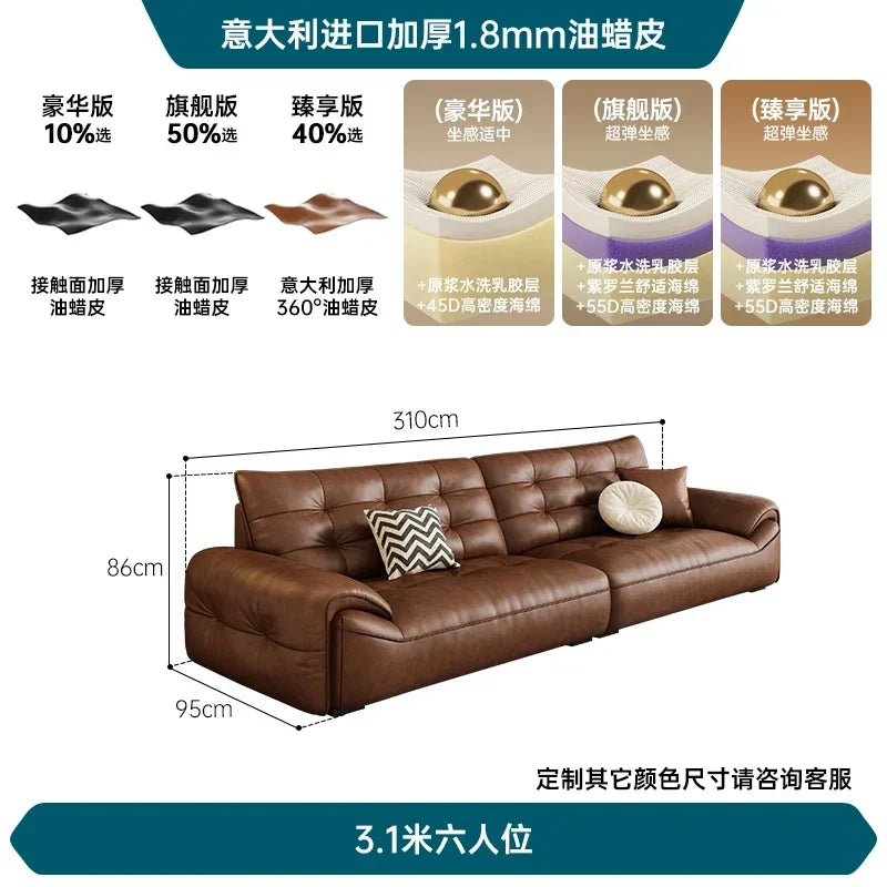 A182 C Oil wax leather sofa first layer cowhide retro living room straight row high backrest
