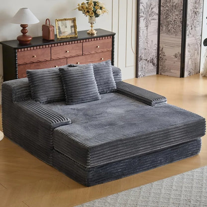 67'' Indoor Chaise Lounge Chair Oversized Upholstered Sofa Bed Modern Deep Seat Comfy Corduroy Sleeper Couch