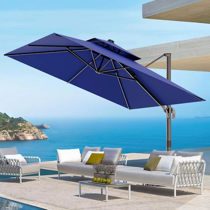 9' X 12' Cantilever Outdoor Patio Umbrellas with Base Included, Large Rectangle Umbrella Heavy Duty 360°Rotation Offset