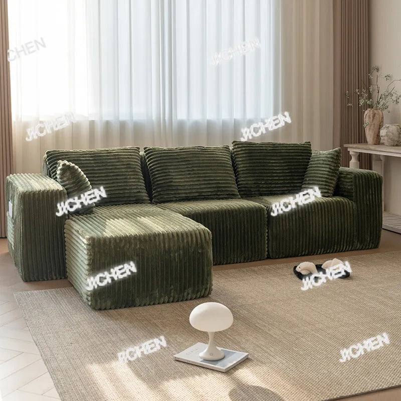 XJQC Living Room Compression Sofa Corduroy Combination Module Modular L-shaped Multifunctional Boneless Compression Sofa Chair