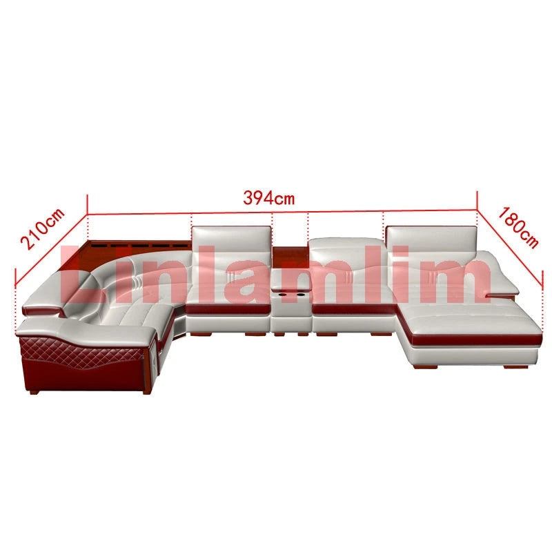 MANBAS Italian Cow Genuine Leather Couch Set Big Sofas Modernos Para Sala with Speaker, Bluetooth Audio, USB Charging,Storage