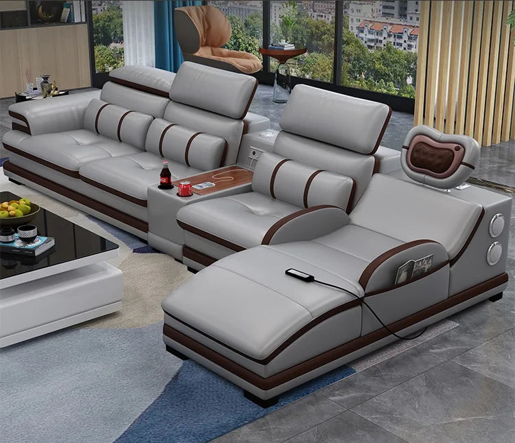 New Fashion L Shape Smart Massage Couch Living Room Furniture Leather Sofas