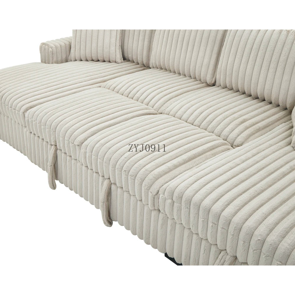 U-chair, 122-in-2 pull-out bed, living room with double storage sectional plush corduroy sofa