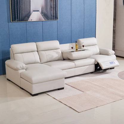 Modern Multi-functional l Shape White Leather Leather Sectional  Foldable Storage and Electric Recliner for Living Room Sofas