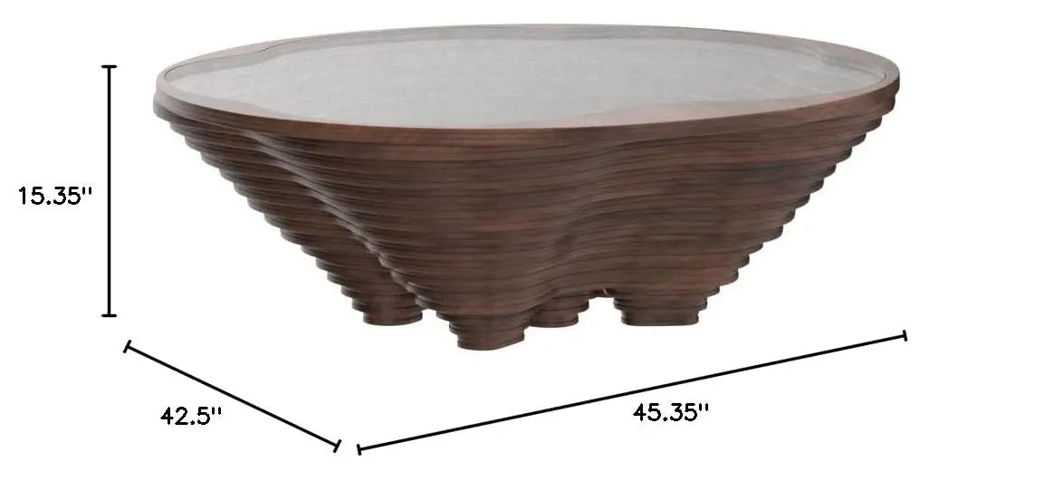 Table basse en bois en spirale avec plateau en verre, artisanale, moderne, pour salon, bureau, café, décoration, personnalisable