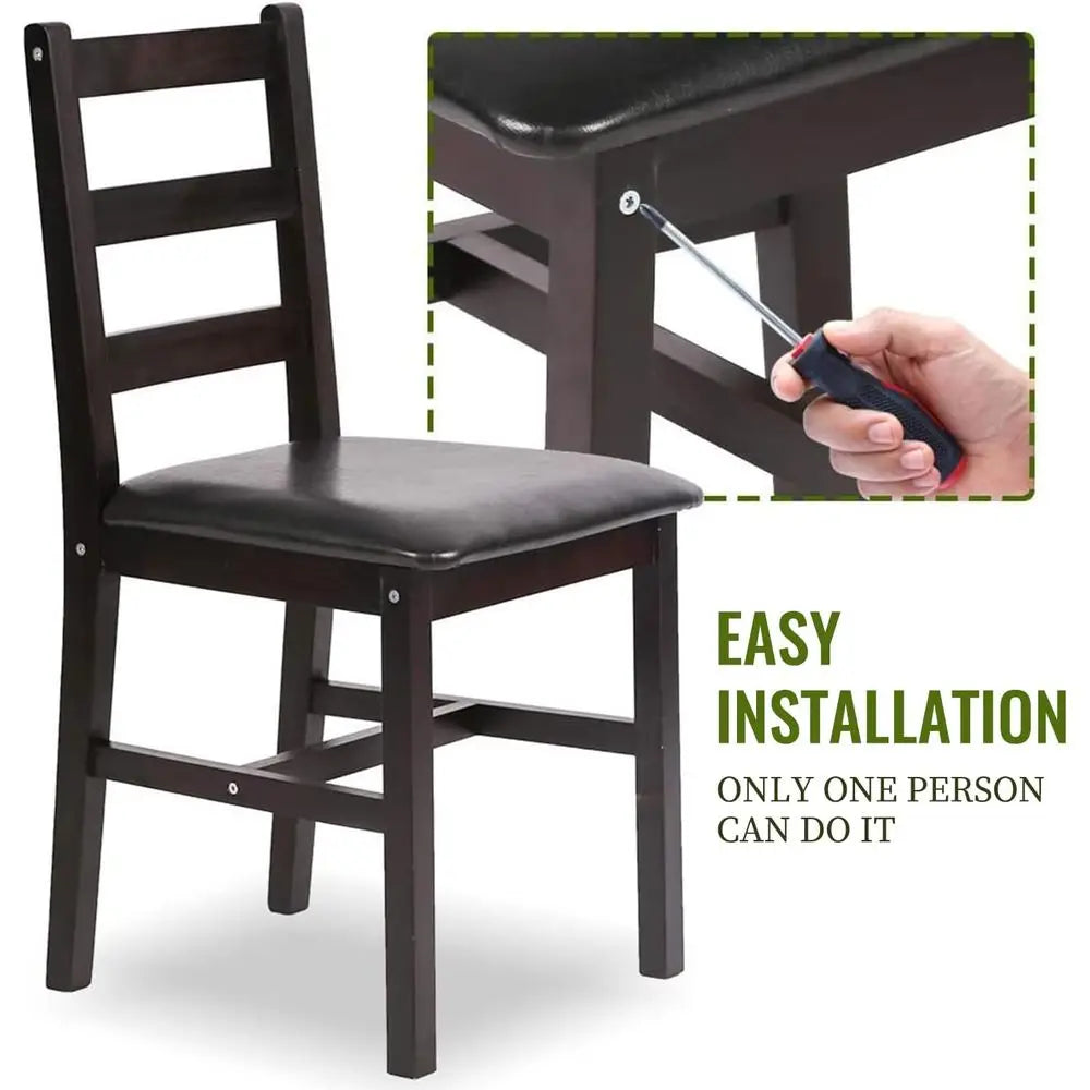 Brown Pine Wood 5-Piece Dining Set with Upholstered Chairs for 4, Ideal for Space-Efficient Dining in Rooms, Apartments, and Res