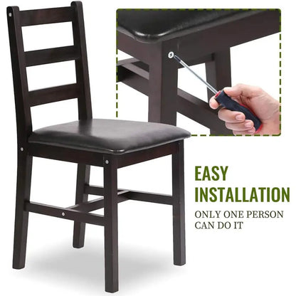 Brown Pine Wood 5-Piece Dining Set with Upholstered Chairs for 4, Ideal for Space-Efficient Dining in Rooms, Apartments, and Res