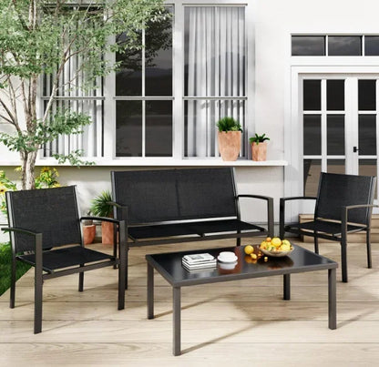 A Patio Furniture Set Outdoor Conversation Textilene Fabric Chairs for Lawn, Garden, Balcony, Poolside with A Glass Coffee Table