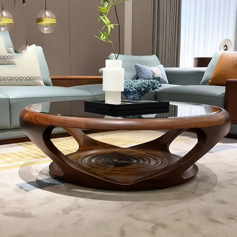 Table basse en verre Unique, transparente, moderne, en bois, pour salon, ronde, Antique, Mesa auxiliaire, meubles de Style chinois